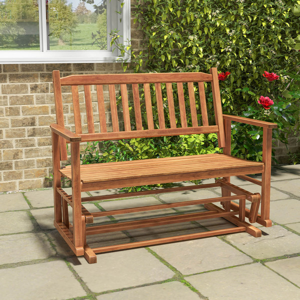 2-Seat Outdoor Glider Bench with Armrests and Slatted Seat product image