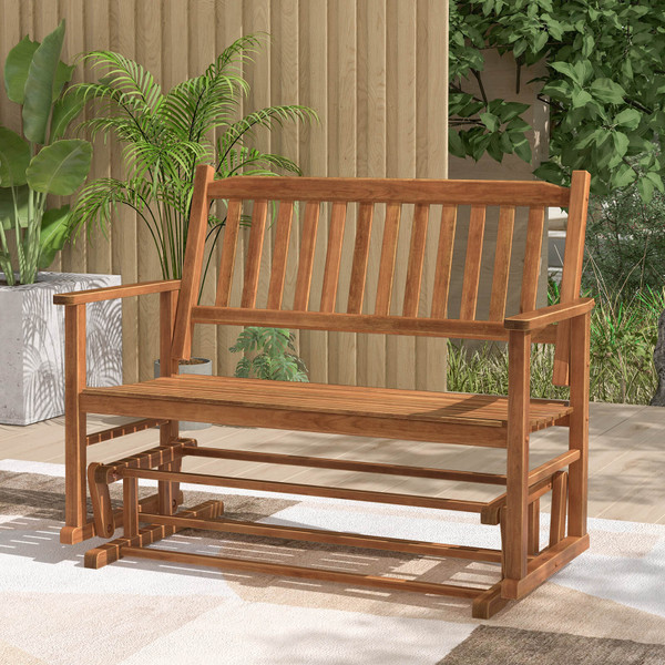 2-Seat Outdoor Glider Bench with Armrests and Slatted Seat product image