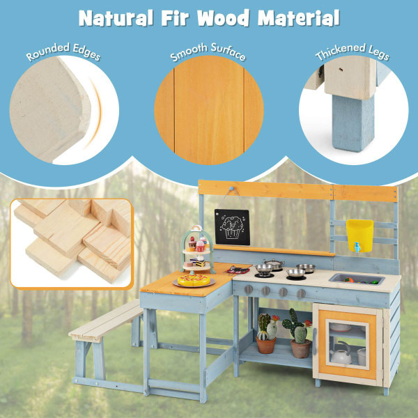 Mud Kitchen with Kids Picnic Table and Built-in Bench Set product image