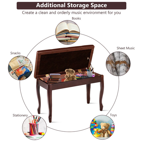 Solid Wood Piano Bench with PU Leather Seat  product image