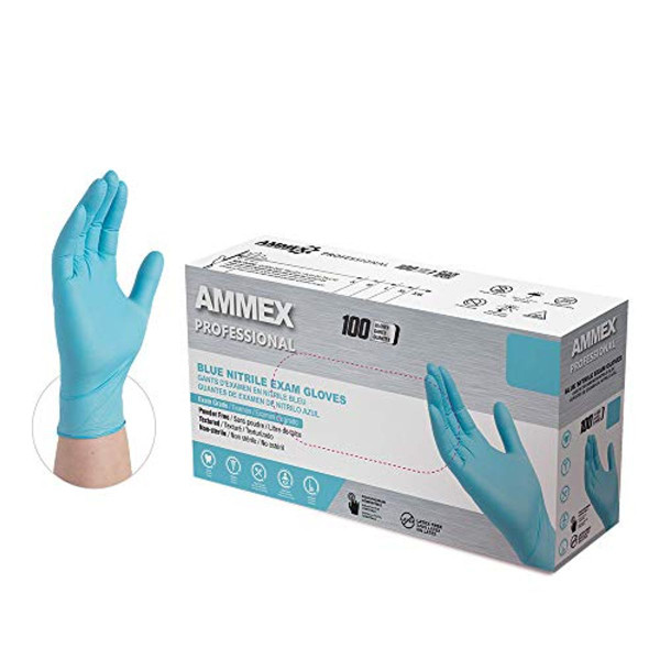 AMMEX Professional Blue Nitrile Exam Gloves, Disposable, Medium, 100 ct. product image