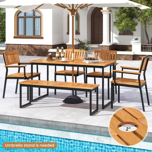 6-Piece Outdoor Acacia Wood Dining Set with Bench product image