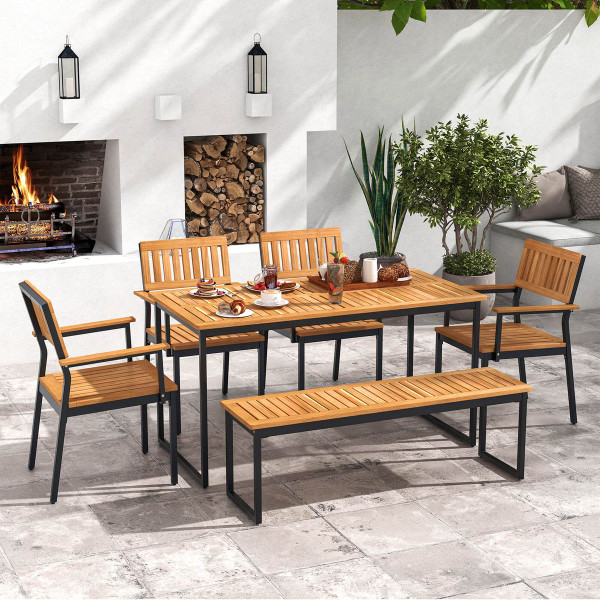 6-Piece Outdoor Acacia Wood Dining Set with Bench product image
