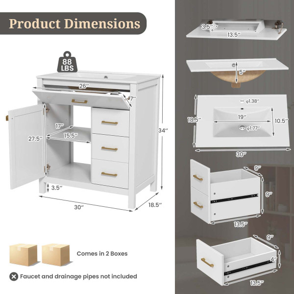 Single Bathroom Vanity with 2 Drawers and 1 Door product image