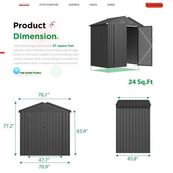 6' x 4' Metal Storage Shed with Lockable Doors product image