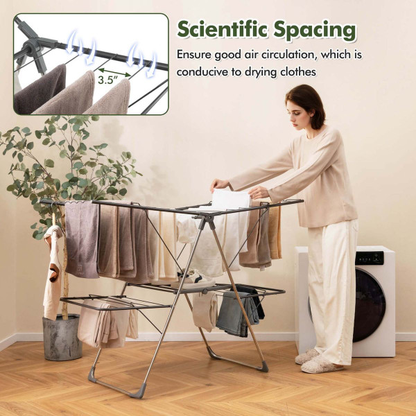 2-Tier Adjustable Clothes Drying Rack with 33 Drying Rails & Gullwing Design product image