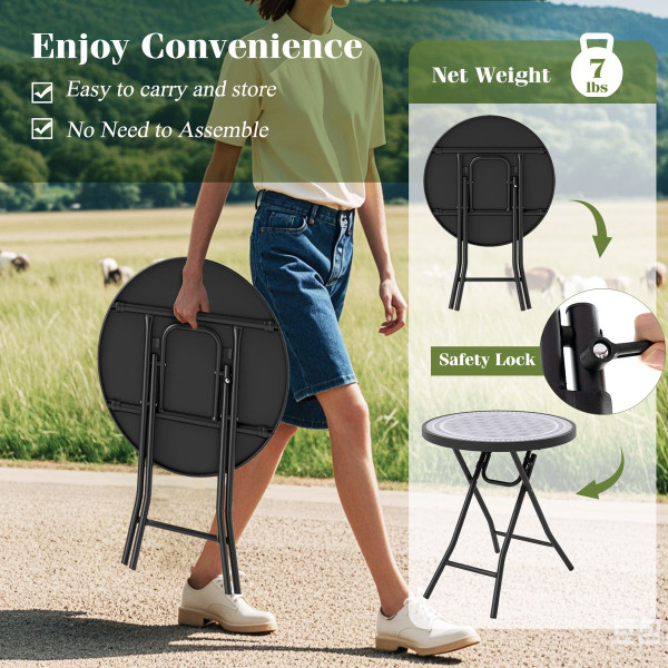18" Folding Round Side Table with Tempered Glass product image