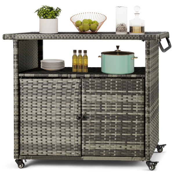 Patio Wicker Bar Table Cart with Wheels (3 Colors) product image