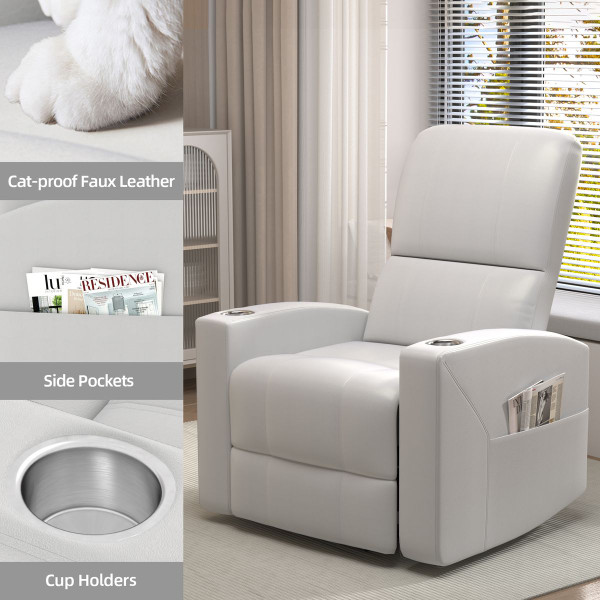 Faux Leather Power Recliner Chair with Side Pocket and Cup Holders product image