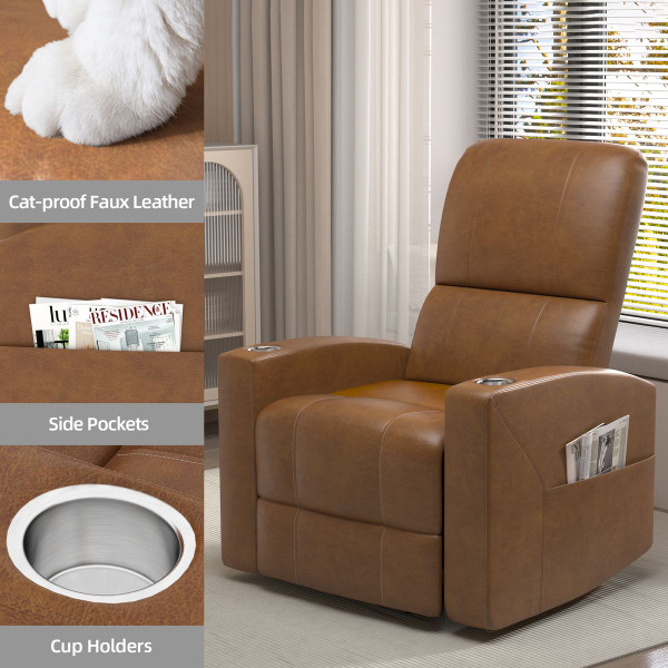 Faux Leather Power Recliner Chair with Side Pocket and Cup Holders product image