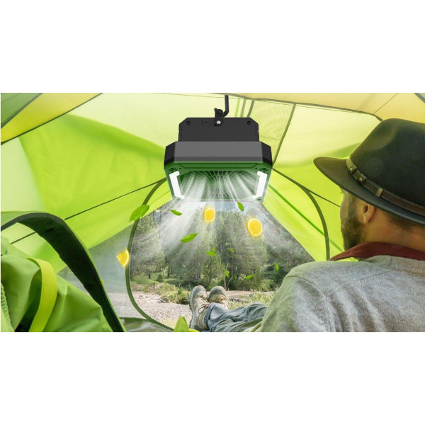 20,000mAh Rechargeable Solar Camping Fan with LED Lantern product image