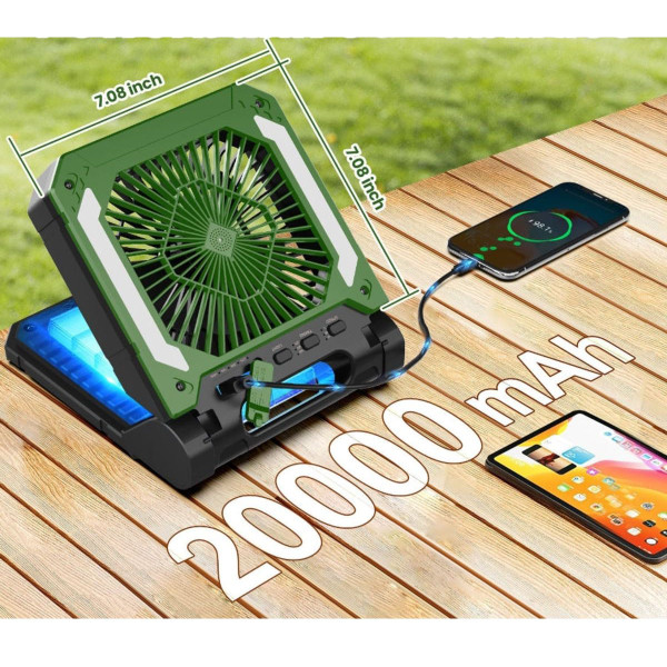 20,000mAh Rechargeable Solar Camping Fan with LED Lantern product image