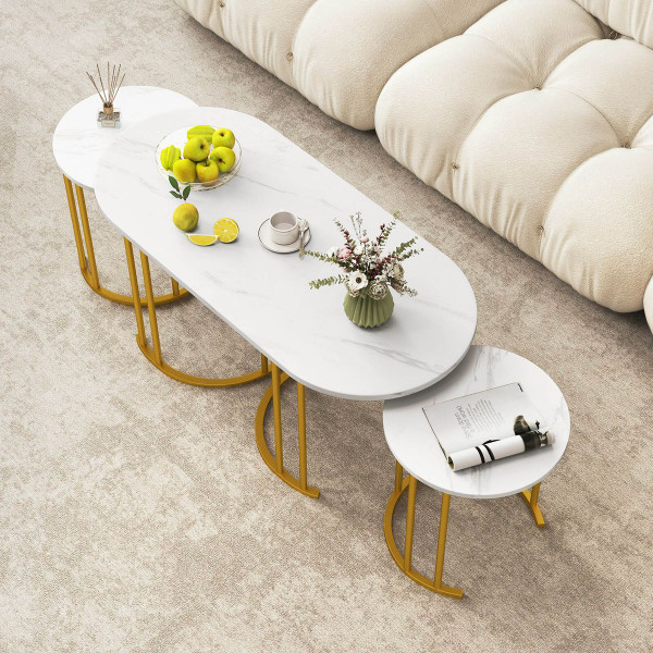 3-Piece Nesting Coffee Table Set with Faux Marble Tabletop  product image