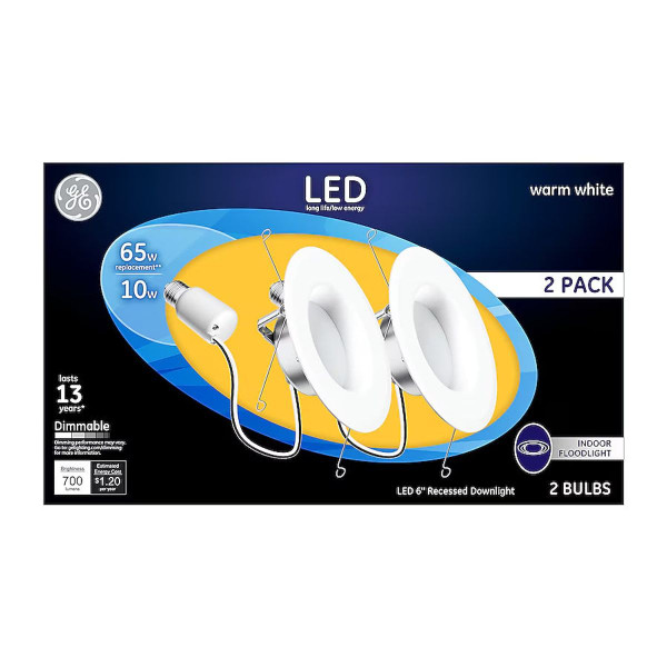 GE Warm White 6" Recessed Downlight LEDs, 2 ct. product image