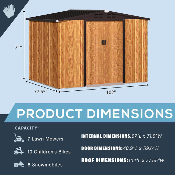 8x6 ft Woodgrain Outdoor Storage Shed with Sliding Doors  product image