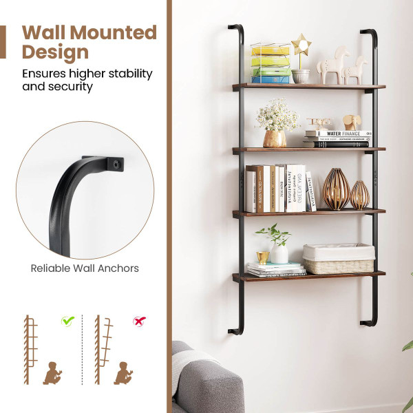 4-Tier Wall-Mounted Ladder Shelf with Heavy-Duty Metal Frame product image