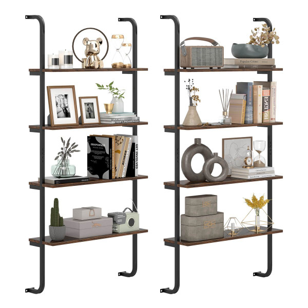 4-Tier Wall-Mounted Ladder Shelf with Heavy-Duty Metal Frame product image