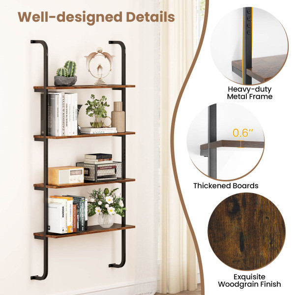 4-Tier Wall-Mounted Ladder Shelf with Heavy-Duty Metal Frame product image