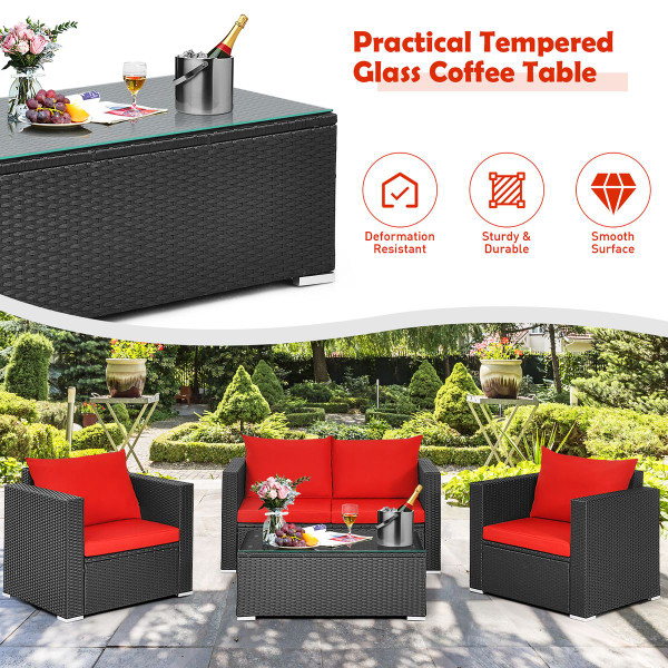 4-Piece Rattan Outdoor Furniture Set with Coffee Table product image
