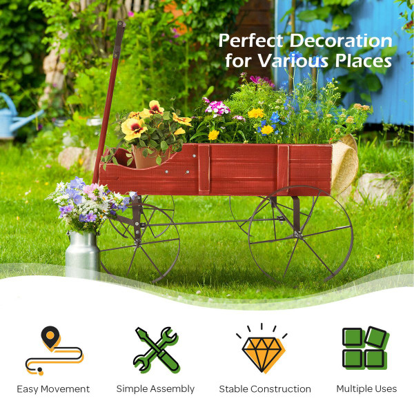 Wooden Wagon Garden Planter with Wheels product image
