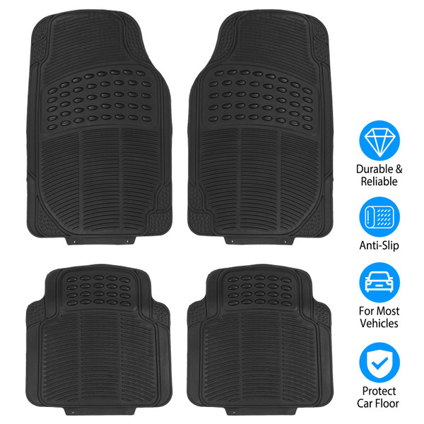 4-Piece Black PVC Car Floor Mats - Front & Rear product image