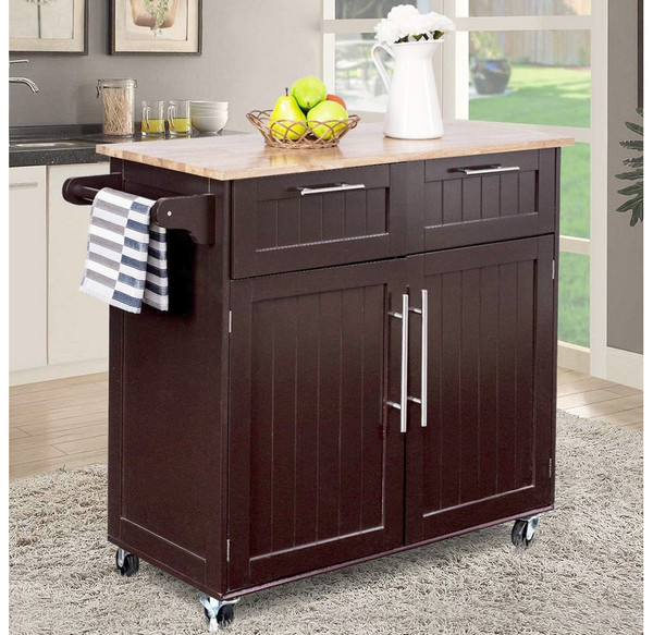 Wood Top Rolling Kitchen Island product image