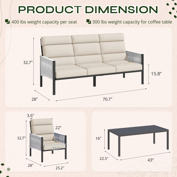 4-Piece Aluminum Patio Furniture Set with Coffee Table product image