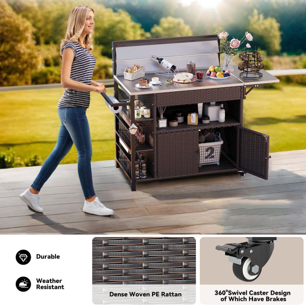 Outdoor Bar Cart with Rattan Storage Cabinet product image