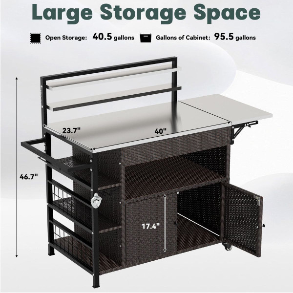 Outdoor Bar Cart with Rattan Storage Cabinet product image