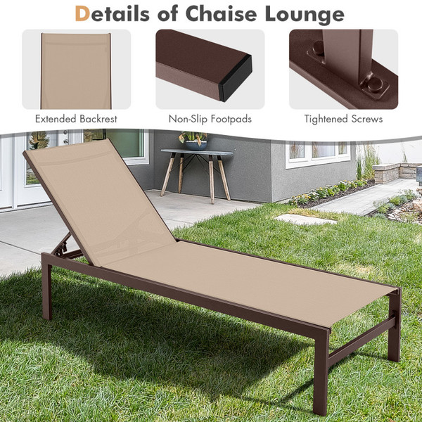 6-Position Chaise Lounge Chair with Rustproof Aluminum Frame (1 or 2-Pack) product image