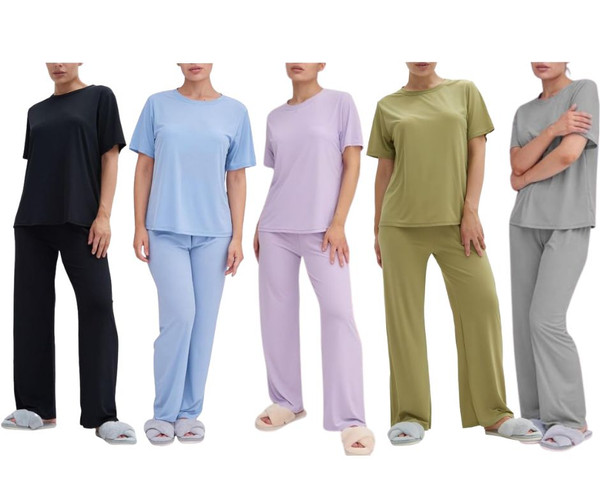 Women's Silky Short Sleeve Pajama Set with Top & Bottom (2-Pack) product image