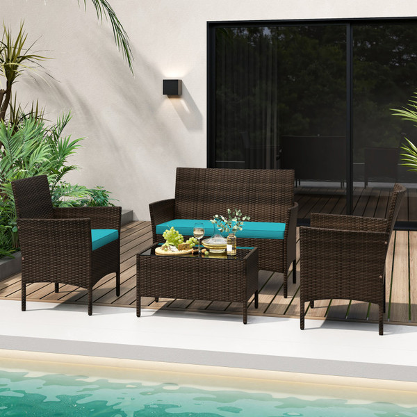 4-Piece Patio Rattan Conversation Set (8 Colors) product image
