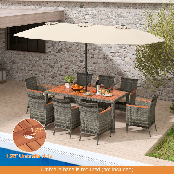 9-Piece Outdoor Wicker Dining Set with Acacia Wood Table product image