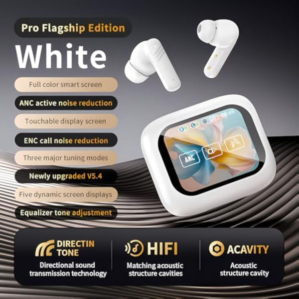 144+ Language Translator Wireless Earbuds Bluetooth Real Smart Translation With Touch screen Active Noise ANC Wireless Charging Case Color White product image