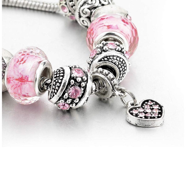 Pink Austrian Crystal & Heart Charm Bracelet product image