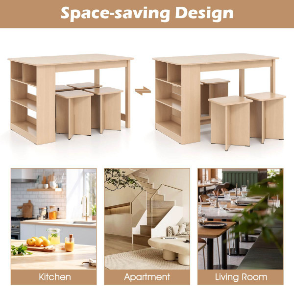 5-Piece Dining Table Set With Built-in Shelves product image
