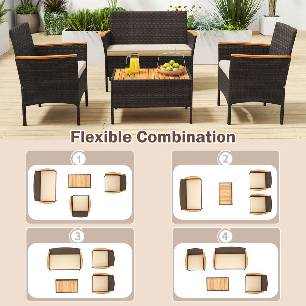 4-Piece Patio Wicker Sofa Set With Coffee Table product image