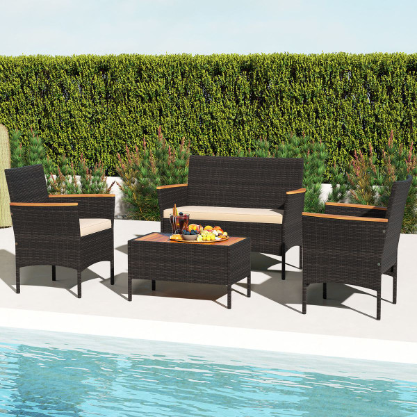 4-Piece Patio Wicker Sofa Set with Coffee Table product image