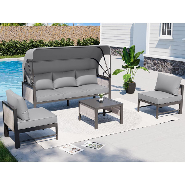 Outdoor Patio Furniture Set with Retractable Canopy and Coffee Table product image