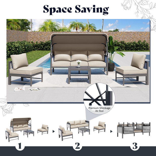 Outdoor Patio Furniture Set with Retractable Canopy and Coffee Table product image