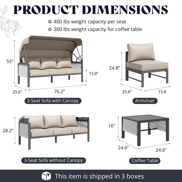 Outdoor Patio Furniture Set with Retractable Canopy and Coffee Table product image
