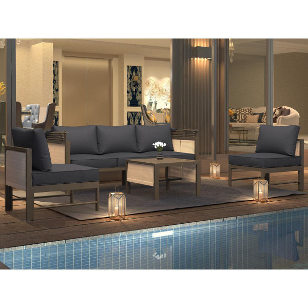 Outdoor Patio Furniture Set with Retractable Canopy and Coffee Table product image