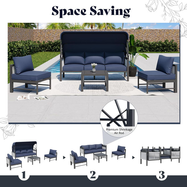 Outdoor Patio Furniture Set with Retractable Canopy and Coffee Table product image