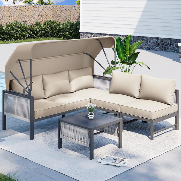 Outdoor Patio Furniture Set with Retractable Canopy and Coffee Table product image