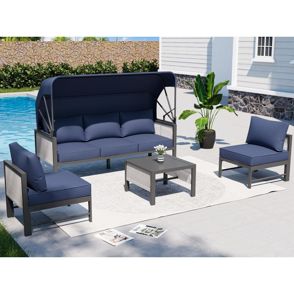 Outdoor Patio Furniture Set with Retractable Canopy and Coffee Table product image