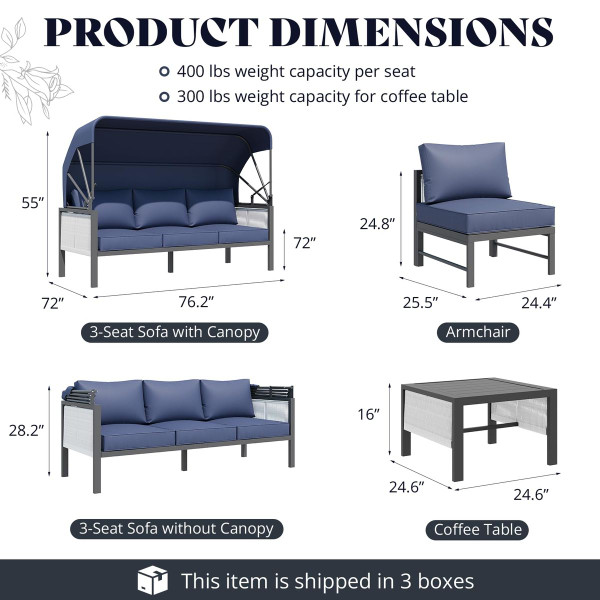 Outdoor Patio Furniture Set with Retractable Canopy and Coffee Table product image