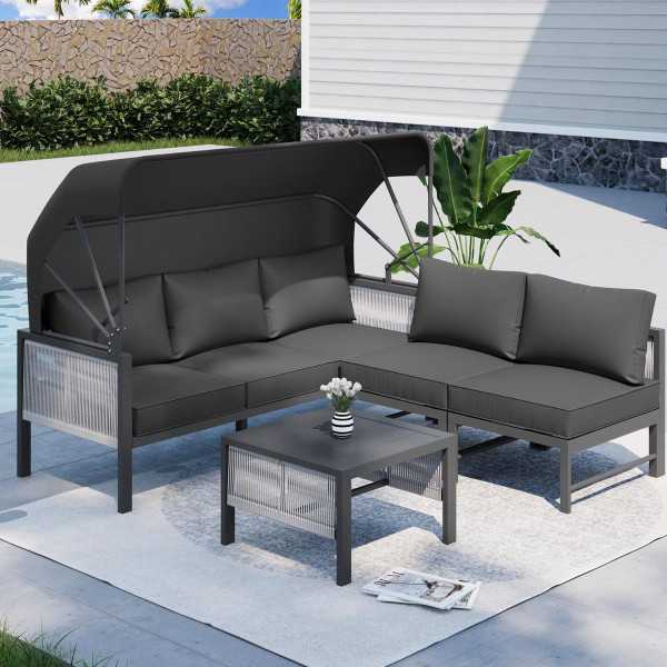 Outdoor Patio Furniture Set with Retractable Canopy and Coffee Table product image