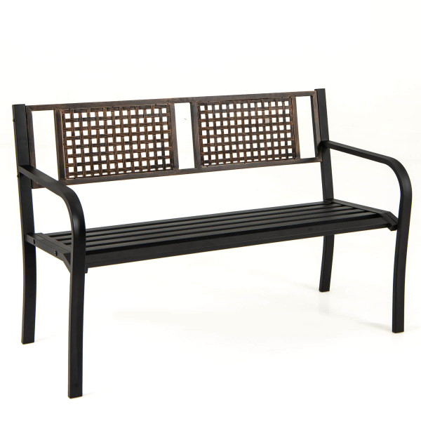 50" Outdoor Metal Park Bench with Rattan-Like Backrest & Curved Armrests product image