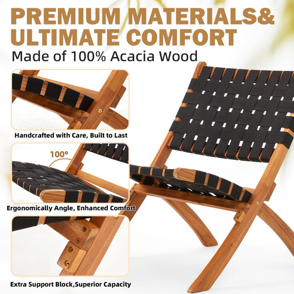 3-Piece Acacia Patio Furniture Set with Coffee Table and Folding Chairs product image