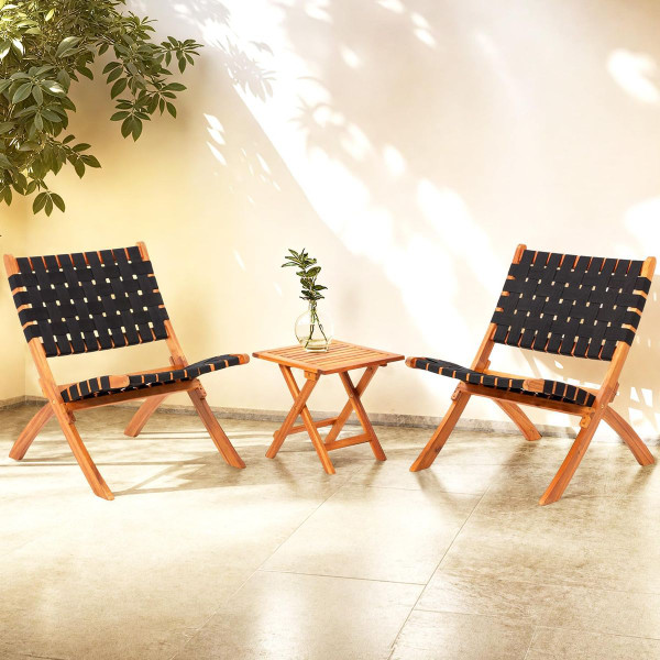 3-Piece Acacia Patio Furniture Set with Coffee Table and Folding Chairs product image